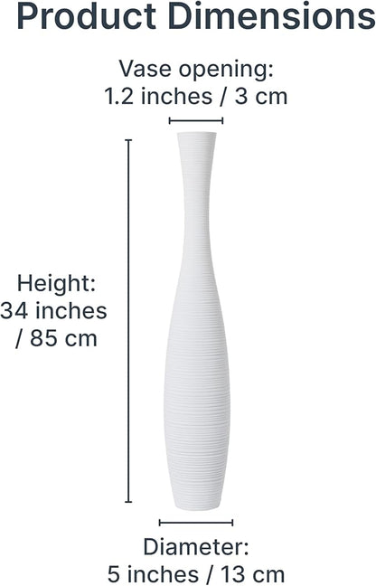 Leewadee Large White Home Decor Floor Vase - Wooden 34 inch Tall Farmhouse Decor Flower Holder for Fake Plant and Pampas Grass