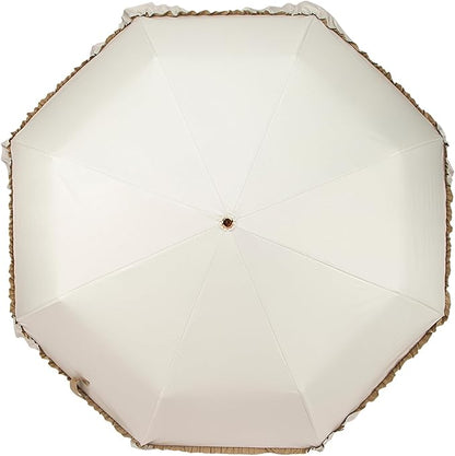 LCY Floral Edge Compact Umbrella Folding Anti-UV Parasol with Hook Handle Sunproof Rainproof & Windproof Umbrella