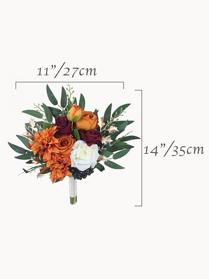 Rinlong Fall Wedding Bouquets for Bridesmaids Burnt Orange Bridesmaid Artificial Flowers Terracotta Bouquet Wedding Prom Homecoming