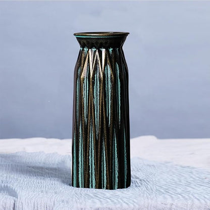 Blue Antique Vase, 12 Inches Elegant Vintage Glass Vase Rustic European Unique Chic Style for Tabletop, Kitchen, Office, Living Room Decoration