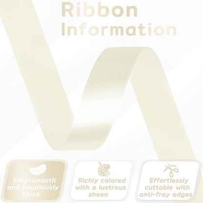 60 Yards Ivory Satin Ribbon 3/4 Inch, Cream Polyester Fabric Ribbon for Gift Wrapping, Crafts, Flower Bouquet, Wedding, Baby Shower, Festival, Christmas, Nursery Party