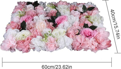 12 Pcs Artificial Flower Wall Panels 60x40cm 3D Flower Background for Wall, Wedding Flower Decorations Wall Silk Rose Panels for Candy Wall, Photo Areas, Stage Background Wall(Dahlia + Rose + Leaf)