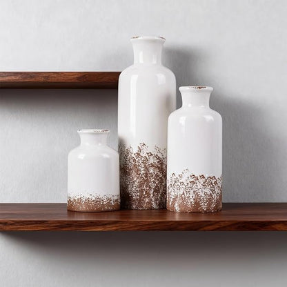 Gray Ceramic Farmhouse Vase Set of 3 – Rustic Small Vases, Vintage Country Style Decorative Vases for Flowers, Home Decor for Living Room, Table, Mantle, Fireplace & Entryway Centerpieces
