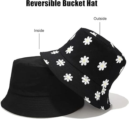 Bucket Hat for Women Men, Cotton Reversible Double Side Wear Sun Hats Beach Fisherman Hat