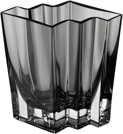 Glass - Vase - Gray - Smoky Black - Grey - Chevron Design - 5.5" Height - Heavy Durable - Made in Europe - by Barski