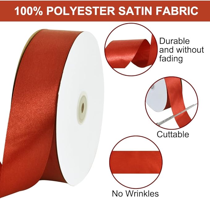 TONIFUL 1-1/2 Inch (40mm) x 100 Yards Rust Wide Satin Ribbon Solid Fabric Ribbon for Gift Wrapping Chair Sash Valentine's Day Wedding Birthday Party Decoration Hair Floral Craft Sewing