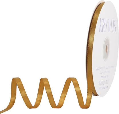 Old Gold Satin Ribbon, Double Faced 1/4 Inch X 50 Yards Old Gold Ribbon, Premium Satin Ribbon for Gift Wrapping, Crafts, Hair Bow Making, Sewing, Flower Bouquet, Wedding Party Decor