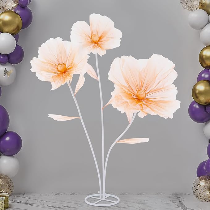 Large Wedding Flowers Decor, Giant 3-Head Artificial Silk Flower Set with Stand, 5.6ft Tall for Reception Backdrop & Home Decor (Champagne)