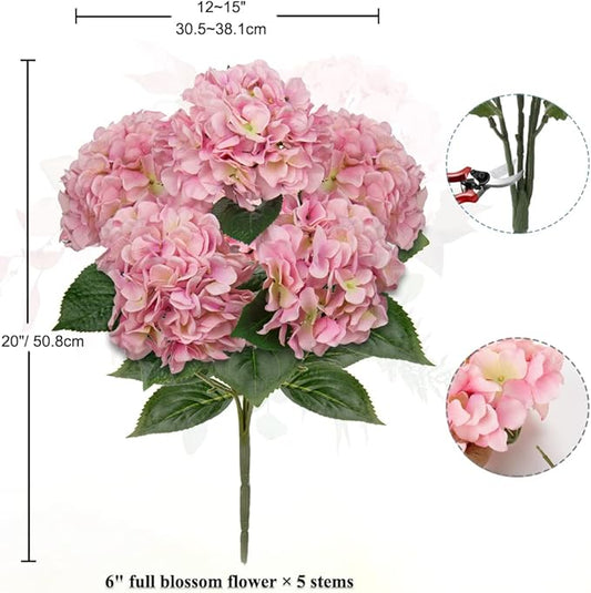 Hollyone Pink Hydrangea Artificial Flowers Large Artificial Hydrangeas Silk Flowers for Home Decor Indoor Wedding Flowers Bouquets Faux Flowers Kitchen Centerpiece Table Decorations