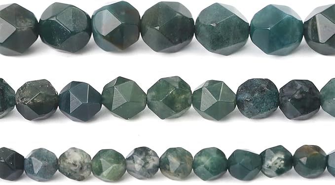 Faceted Natural Moss Agate Stone Round Beads 6mm 36cm/Strand for Jewelry Making