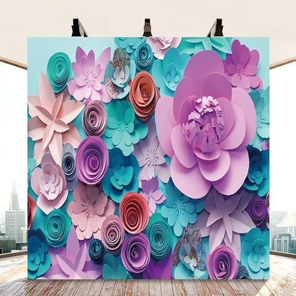 AOFOTO 8x8ft Handmade 3D Paper Flower Backdrop Birthday Party Decoration Photography Background Baby Shower Kid Girl Woman Artistic Portrait Activity Banner Photo Shoot Studio Props Vinyl Wallpaper
