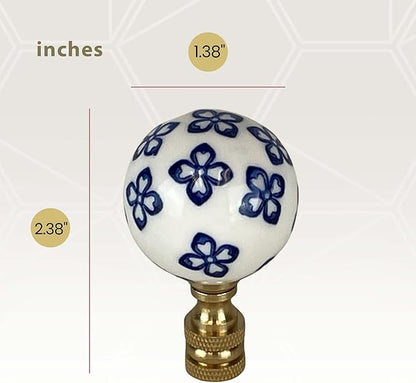 Royal Designs, Inc. White Porcelain Ball with Blue Ornament Design Finial for Lamp Shade, Polished Brass