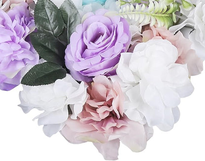 12PCS Flower Wall Panels, 3D Silk Floral Wall Backdrop, Realistic Purple Rose Flower Backplanes, Roll Up Fake Flower Background for Valentines Wedding Party Home Decoration
