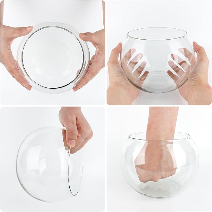 Set of 4 Clear Glass Vases, 6” W x 4.4” H, Round Candle Holders, Bubble Bowl, Flower Vases with Sponge Brush, Decorative Centerpieces for Wedding Home Decor