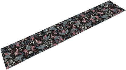 Bohemian Table Runner, Black Blue Pink Paisley Floral Boho Decor Table Runner for Kitchen Dining Home Party, 13x120 Inch
