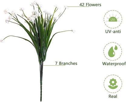 Artificial Flowers Outdoors, 12 Bundles No Fade Fake Flowers UV-Anti Easy to Clean Faux Greenery Plants Faux Plastic Plants Garden for Indoor Outdoor Home Garden Decoration, White