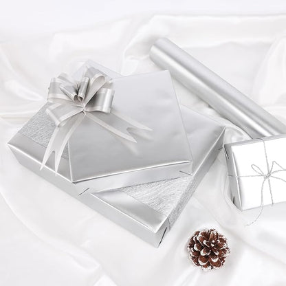 NESCCI Matte Metal Silvery Wrapping Paper, Solid Color Paper-2 Roll,17 Inches X 32.8 Feet Per Roll,Gift Wrapping Paper,Perfect for Wedding,Valentine's Day, Birthday,Baby Shower