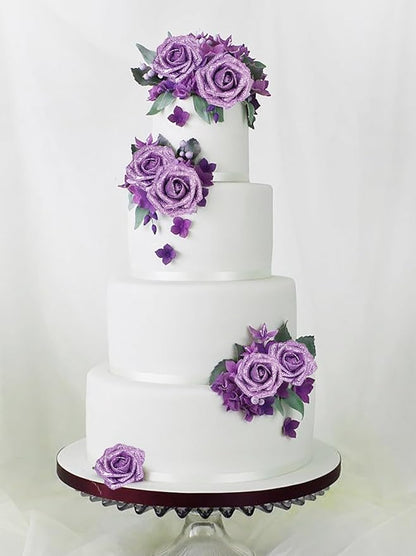 IPOPU Glitter Flowers,25PCS Light Purple Glitter Roses Fake Roses Artificial Flowers for Cake Wedding Bouquet Home Party Decoration(Lilac)