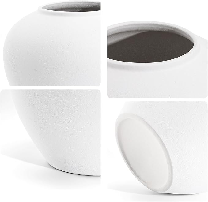 Rustic Matte Ceramic Vase for Home Decor, 7.48 Inch Farmhouse Minimalist White Round Vase for Flowers, Living Room, Kitchen, Table, Entryway, Decorative Pottery Vases for Centerpiece, Bedroom