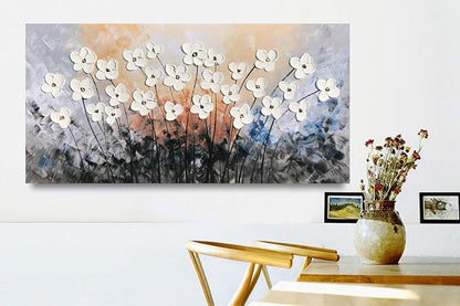 Yihui Arts Hand Painted Texture Large Oil Painting on Canvas Flower Wall Art for Living Room Decor Contemporary Artwork Framed Ready to Hang