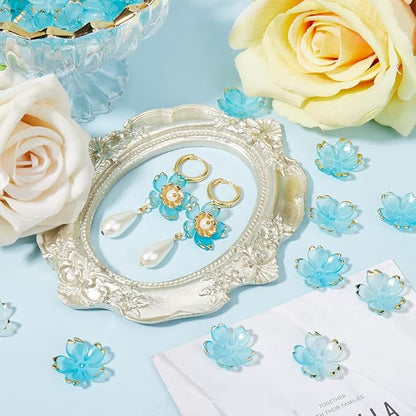 SUNNYCLUE 1 Box 200pcs Acrylic Flower Bead Caps Flower Shaped Bead Mini Light Sky Blue Transparent Floral Spacer 5-Petal Flowers Bead Bulk for Jewelry Making Necklace Bracelet Supplies Decoration