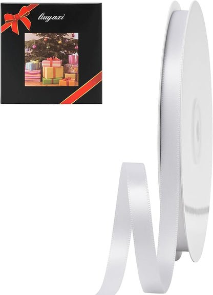 LIUYAXI White Double Faced Satin Ribbon, 3/8" X Continuous 100 Yards, Ribbons Perfect for Gift Wrapping Bows Bouquet Wedding Decor DIY Craft and More