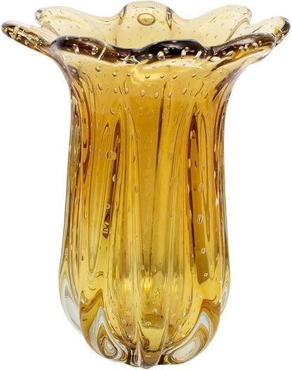 Extra Large Blown Glass Vase Amber, Everest Model, Murano-Style, Handcrafted Brazilian Glass Art, Floral Arrangements, Home Decor, 21.8 lbs