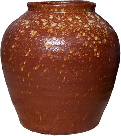 7IN Rustic Farmhouse Ceramic Vase Home Decor,Handmade Vintage Stoneware Clay Pottery Terracotta Textured for Modern Farmhouse, Living Room, Office Desk Table Shelf(Brown)