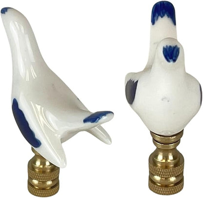 Royal Designs, Inc. Porcelain Bird Finial for Lamp Shade, Polished Brass, Blue & White, Pack of 2