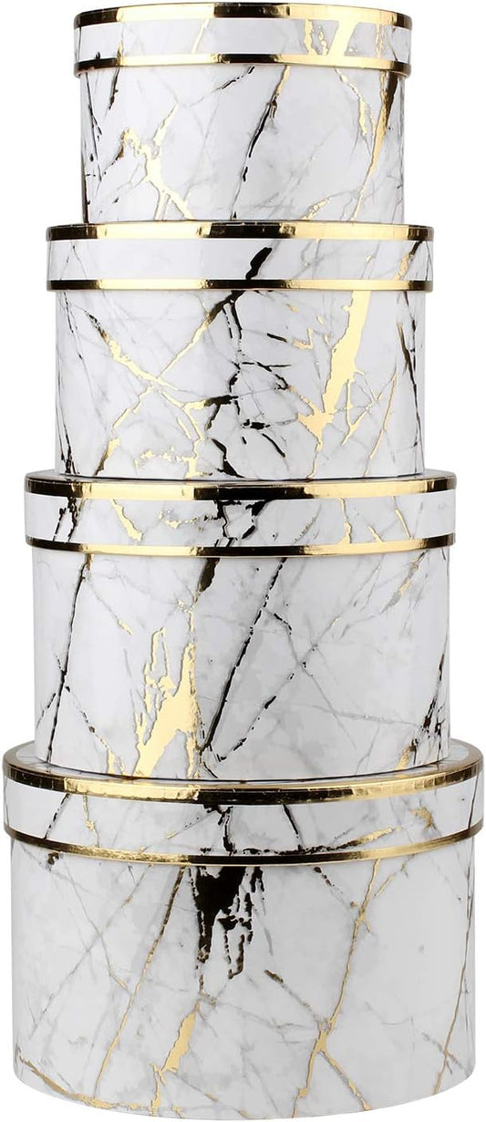 Briful Round Gift Boxes with Lids Set of 4 Marble White Gift Box Assorted Sizes Nesting Gift Boxes for Presents Birthday Bridesmaid Wedding Valentines Christmas Party Favor Boxes