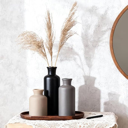 Ceramic Vase Set of 3 – Modern Neutral Vases for Home Decor, Rustic Farmhouse Pottery Vases for Pampas Grass, Dried Flowers, Centerpiece Table Decor, Living Room, Kitchen, Bedroom, Bathroom
