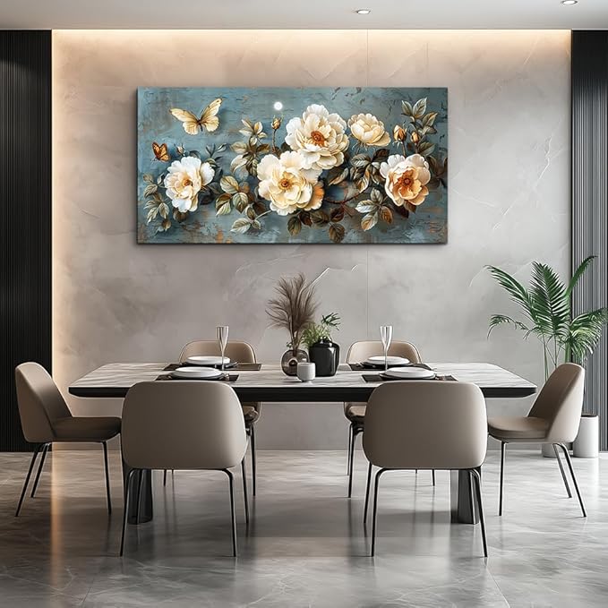 PHAOHUAXM Canvas Wall Decor For Bedroom Wall Art For Living Room Office Decor Abstract White Flower Wall Paintings Pictures Modern Artwork Posters Restaurant kitchen Home Decor Aesthetic 20"x40"
