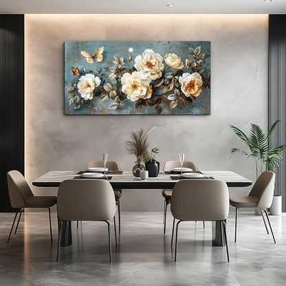 PHAOHUAXM Large Canvas Wall Art For Bedroom Wall Decorations For Living Room Office Decor Abstract Pictures White Flower Dining Room Painting Artwork Modern Framed Posters Home Decoration 24"x48"