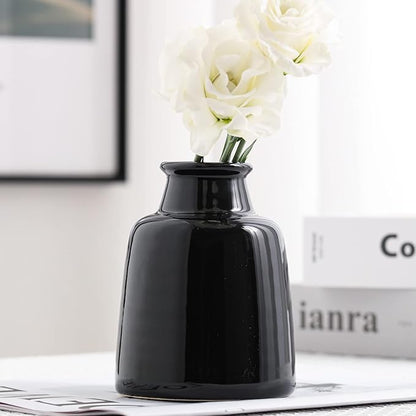 Black Small Vase Set of 3 for Modern Home Decor,Ceramic Vases for Centerpieces Flower Vases for Living Room Wedding/Dinner Table/Party-Black