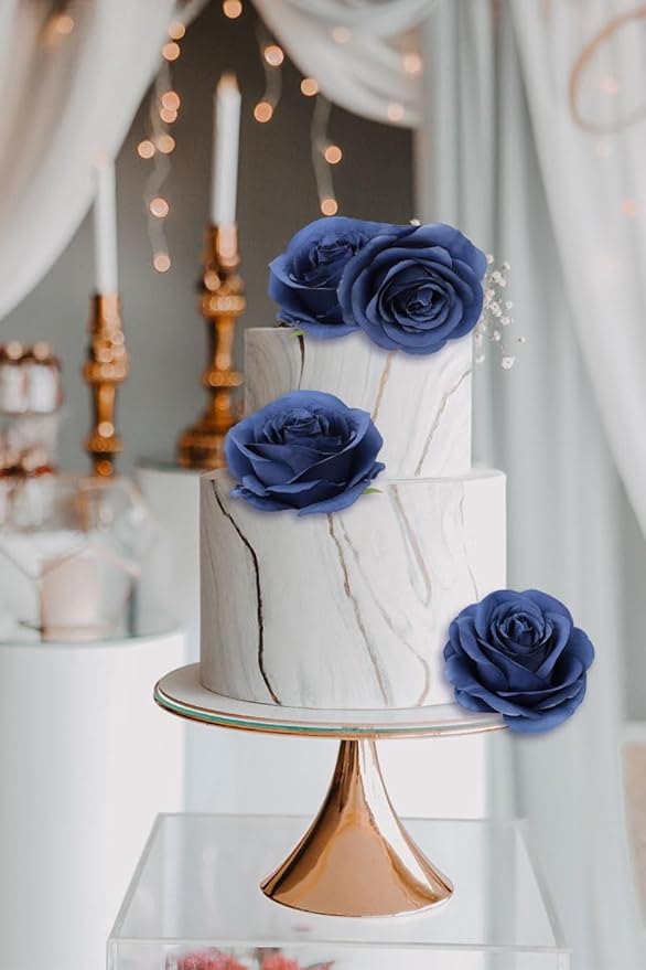 50pcs Roses Artificial Flowers Navy Blue Fake Roses Flowers with Long Stems Silk Flowers for Wedding Bouquet Centerpices Decorations Party Bridal Baby Shower Home Decor