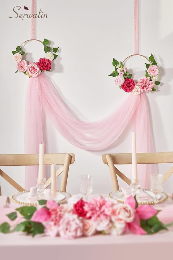 Serwalin Artificial Hot Pink Silk Flowers for Home Decor - DIY & Wedding Flowers - Table Centerpieces & Cake Decorations