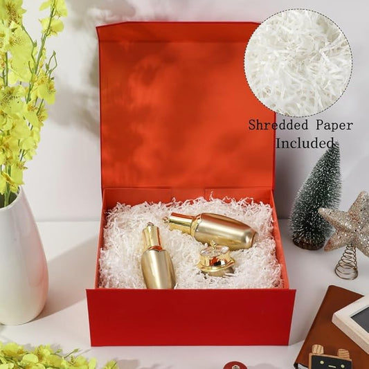 6 Pcs Red Gift Box Large 13x11x5.3 Inch Red Large Gift Box with Crinkle Paper Magnetic Box with Shredded Paper Luxury Gift Boxes with Lids for Presents