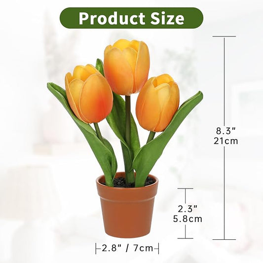Artificial Tulip Arrangement with Terracotta-Like Plastic Pot 8 Inch Small Tulip Centerpieces Fake Potted Tulip for Valentine's Day Table Centerpiece Wedding Home Decor