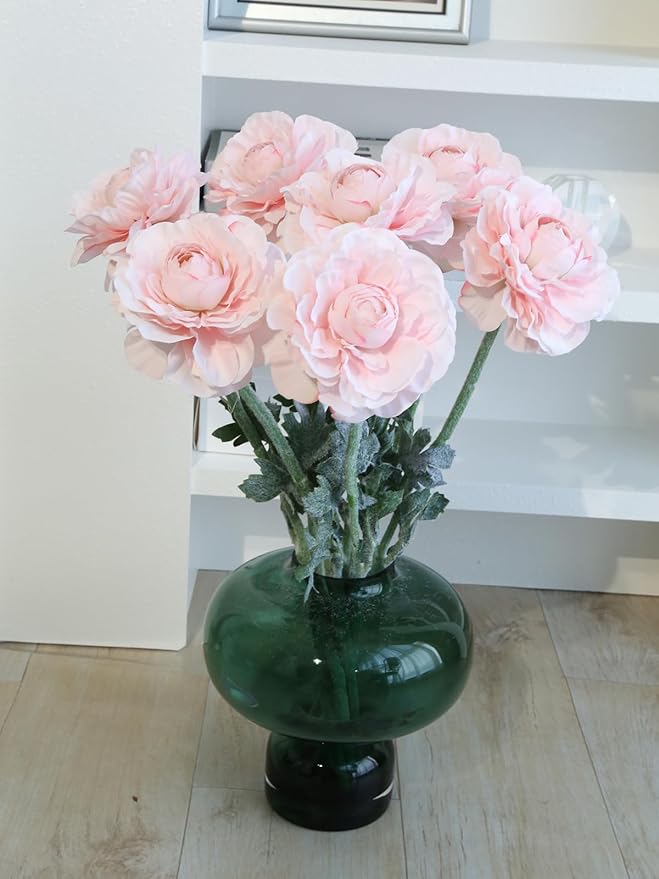 6Pcs Pink Ranunculus Artificial Flowers 19.7’’ Realistic Faux Peonies Silk Fake Flowers for Vase Table Centerpiece Home Wedding Party Garden Decoration(Pink)