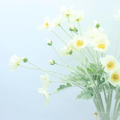 2 Pcs Artificial Fake Flowers Plants Poppies Silk Flower Arrangements Wedding Bouquets Decorations Plastic Floral Table Centerpieces for Home Kitchen Garden Party Decor Approx 23.6" High - White