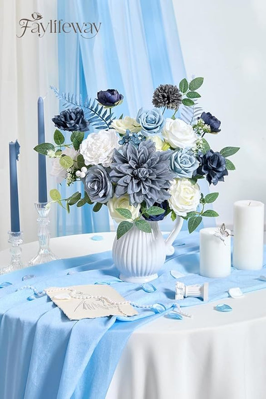 Artificial Flowers, Dusty Blue Silk Flowers for DIY Wedding Bridal Bouquets, Fake Cake Flowers for Centerpieces,Baby Shower, Table Arrangement, Home Party Decor