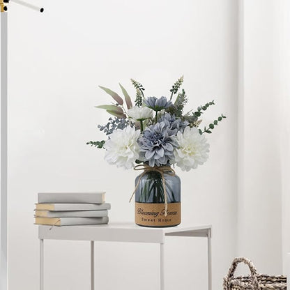 Fake Flowers with Vase,Silk Artificial Flowers in Vase,Fake Plants and Faux Flower Arrangement for Centerpiece Kitchen Table Decorations,Home Decor