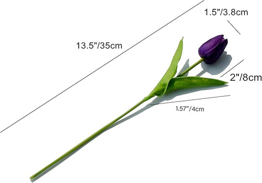 Mandy's Artificial Tulips 20 Stems Dark Purple PU Faux Flowers for Thanksgiving and Christmas Decorations Wedding Home Decor 13.5 Inch