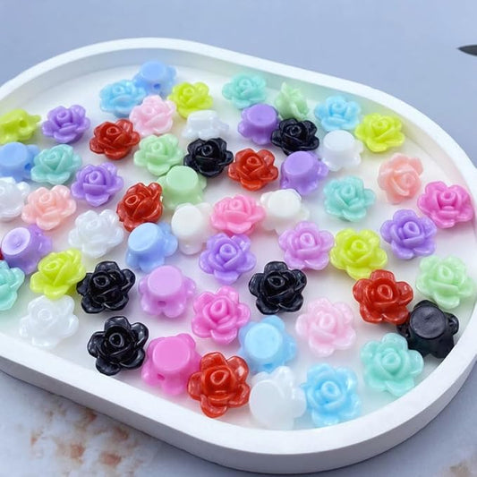 200pcs Acrylic Rose Flower Beads Candy Color Flat Back Spacer Beads Loose Pastel Colorful Decor for DIY Crafts Jewelry Making Bracelet Necklace Earrings(Mixed Color)