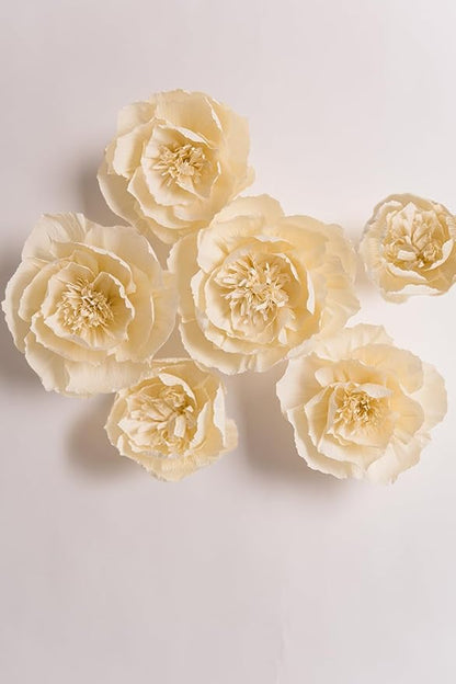 Crepe Paper Flowers Decoration for Wall, Flowers for Wedding Decor,Flower Backdrop Decor,Baby Shower,Birthday Party,Photo Backdrop,Archway Decor, Nursery Wall Decor(Beige,Set of 6)