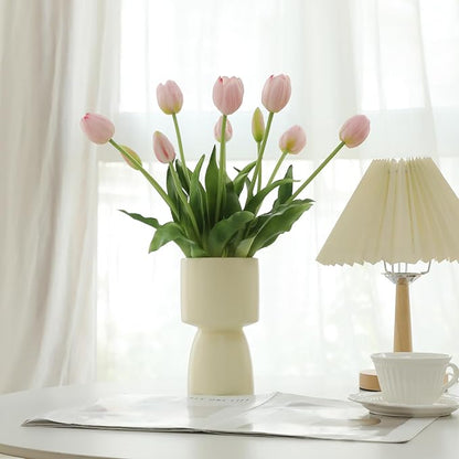 10PCS Pink Fake Tulips Artificial Flowers Real Touch Latex Faux Tulips UV Resistant Fake Flowers Bouquet for Table Home Decor Party Wedding Garden Decoration