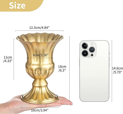 Nuptio Pcs of 10 Metal Urn Planter Elegant Wedding Centerpieces Vase for Wedding Party Decoration, 16cm/6.3" Tall Trumpet Vase Flower Holder for Anniversary Ceremony