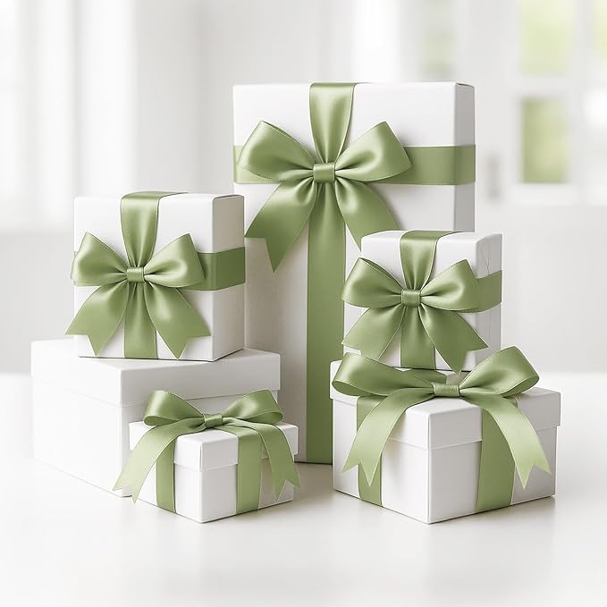 KINGLAKE Sage Green Satin Ribbon – 1 1/2'' x 100 Yards Polyester Sage Ribbon for Gift Wrapping, Light Green Ribbons for Crafts, Wedding Invitations, Baby Shower Decor, Floral Bouquets, Wreath Bows