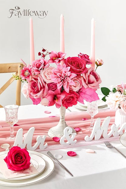 Artificial Flowers, Silk Hot Pink Flowers for DIY Wedding Bridal Bouquets, Fake Cake Flowers for Centerpieces,Baby Shower, Table Arrangement, Home Party Decorations