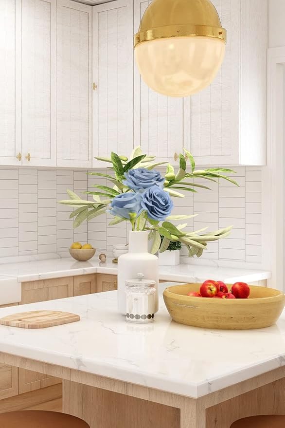 Artificial Rose Flower Dusty Blue Flowers Dusty Blue Roses Silk Flowers 30 pcs with Long Stem Silk Roses Bouquet for Wedding Bridal Shower Party Home Decoration